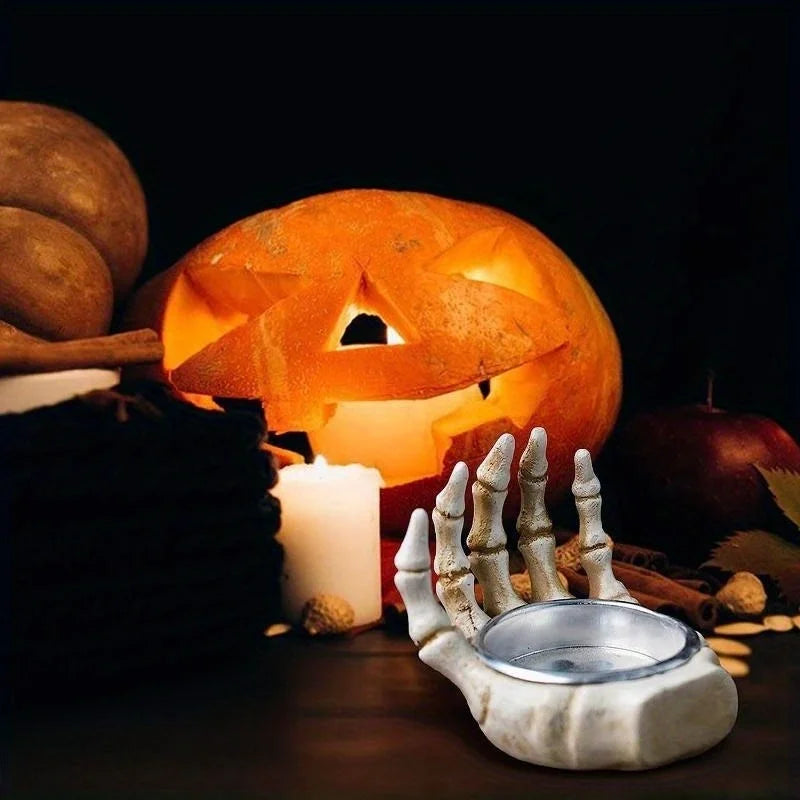 Skeleton Candle Stand – Spooky Halloween Resin Decoration