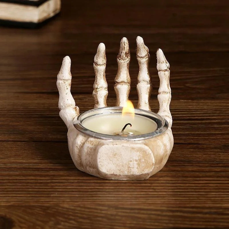 Skeleton Candle Stand – Spooky Halloween Resin Decoration