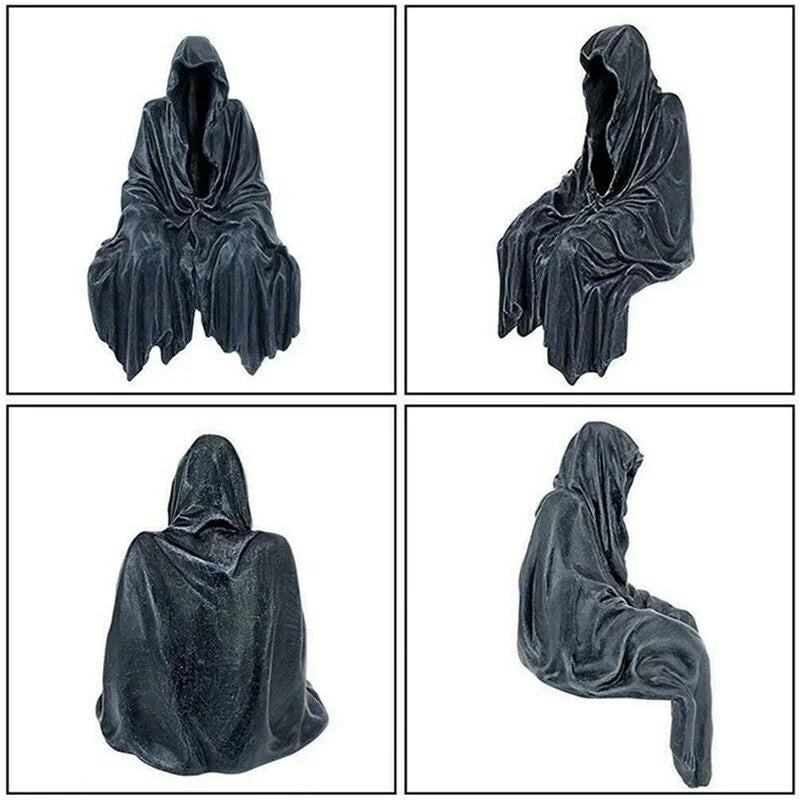 Black Grim Reaper Statue – Horror Resin Figurine for Halloween Decor