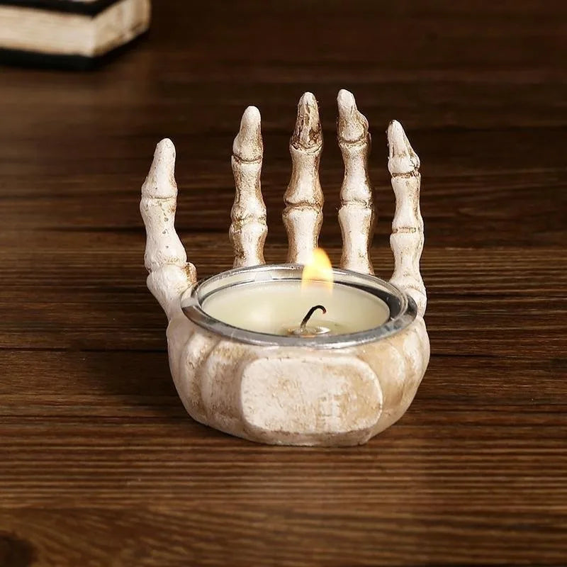 Skeleton Candle Stand – Spooky Halloween Resin Decoration