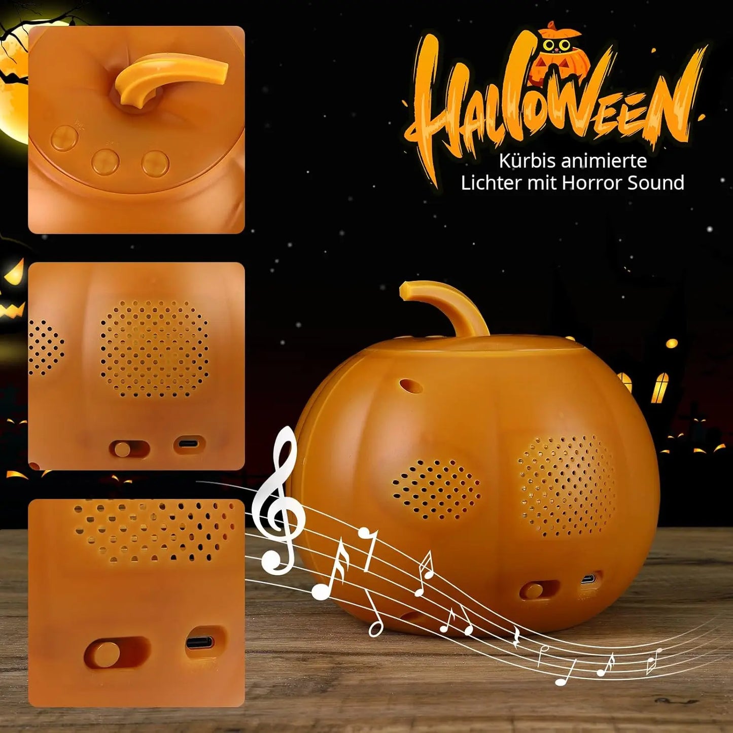 Halloween Animated Pumpkin Lamp – 16 Projections, Sound Effects & Built-In Speaker