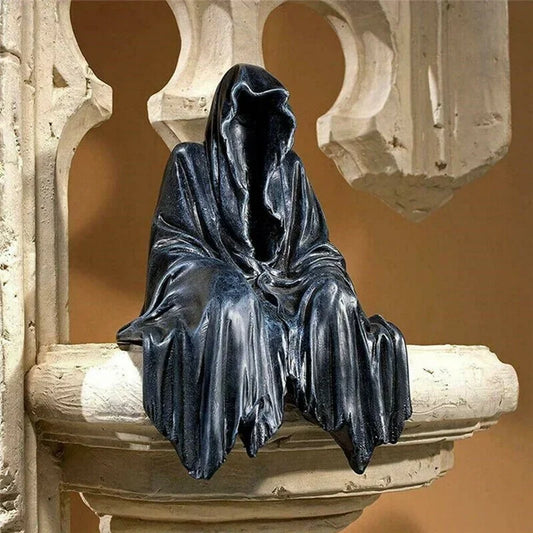 Black Grim Reaper Statue – Horror Resin Figurine for Halloween Decor
