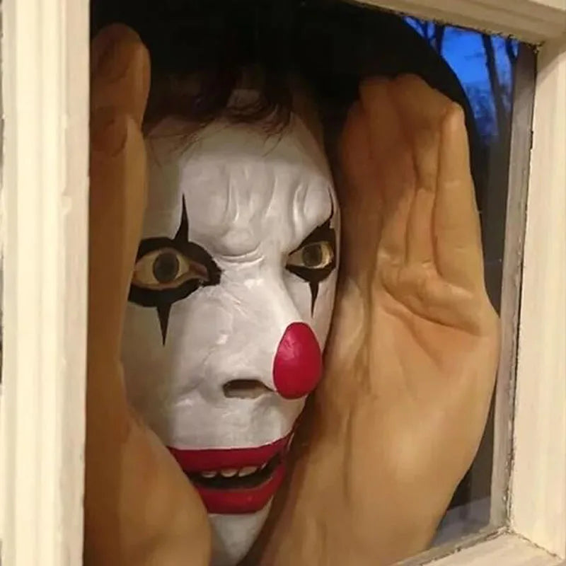 Scary Peeper Clown Mask – Creepy Halloween Window Hanging Decoration