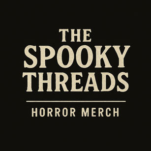 Logo for 'The Spooky Threads Horror Merch' on a black background