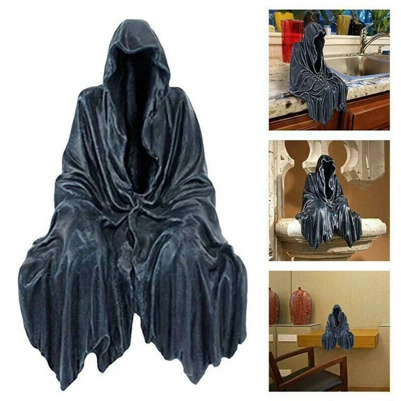 Black Grim Reaper Statue – Horror Resin Figurine for Halloween Decor