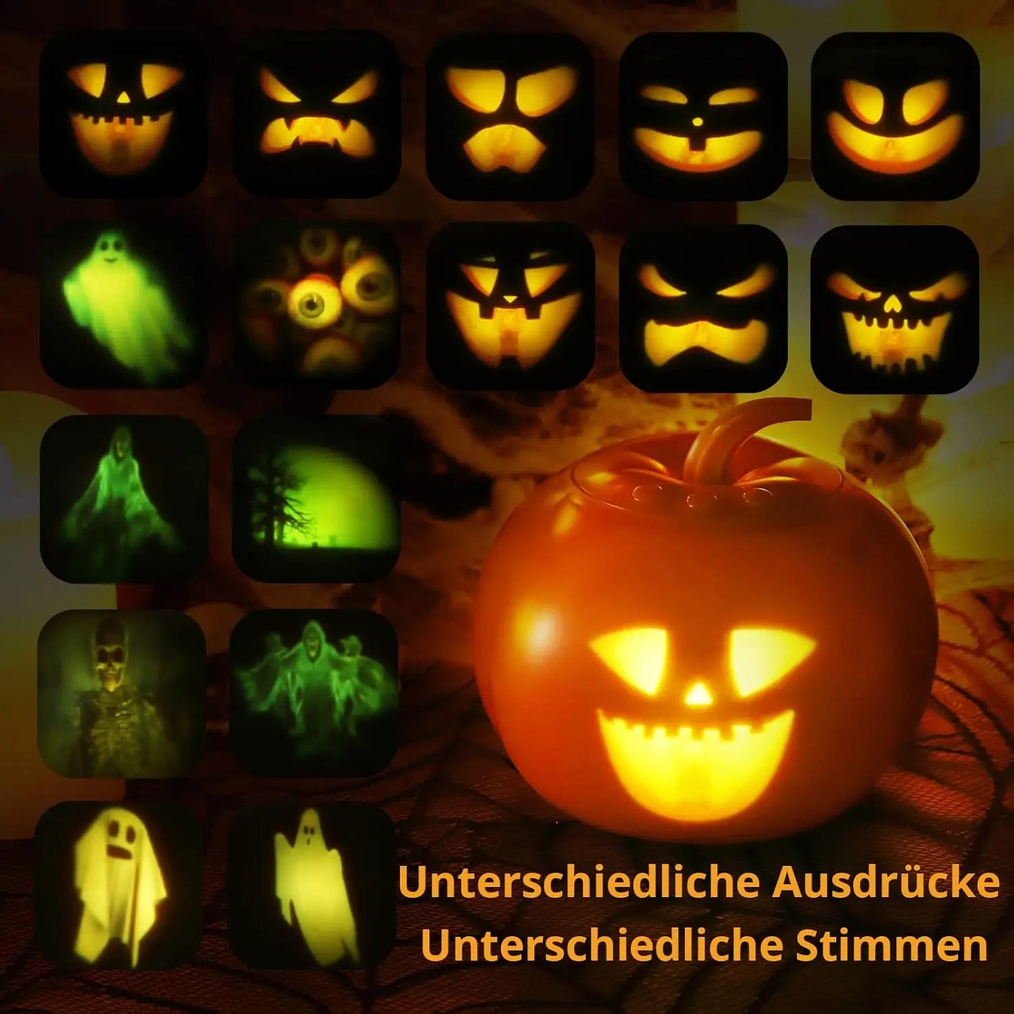 Halloween Animated Pumpkin Lamp – 16 Projections, Sound Effects & Built-In Speaker