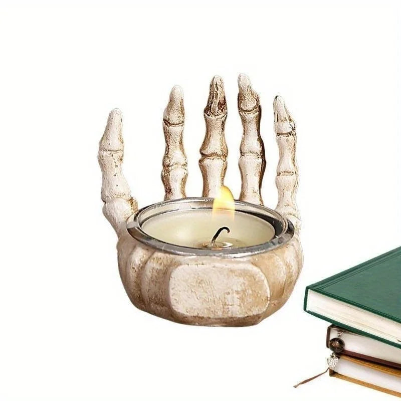 Skeleton Candle Stand – Spooky Halloween Resin Decoration