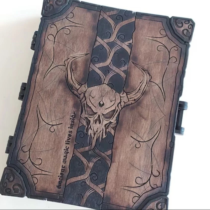 Skull Magic Book Box – Gothic Halloween Spellbook Chest for Decor & Gifts