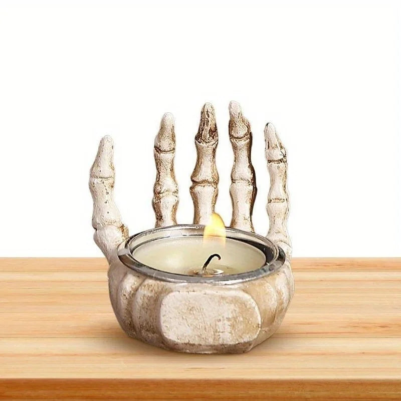 Skeleton Candle Stand – Spooky Halloween Resin Decoration
