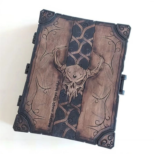 Skull Magic Book Box – Gothic Halloween Spellbook Chest for Decor & Gifts